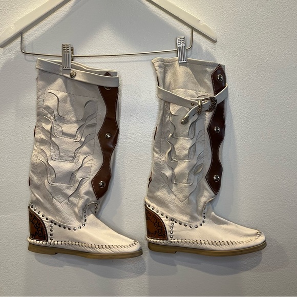 L’Artigiano di Riccione Italian Leather Western Boots Studded Boho Cowboy Sz 37 - Picture 2 of 14